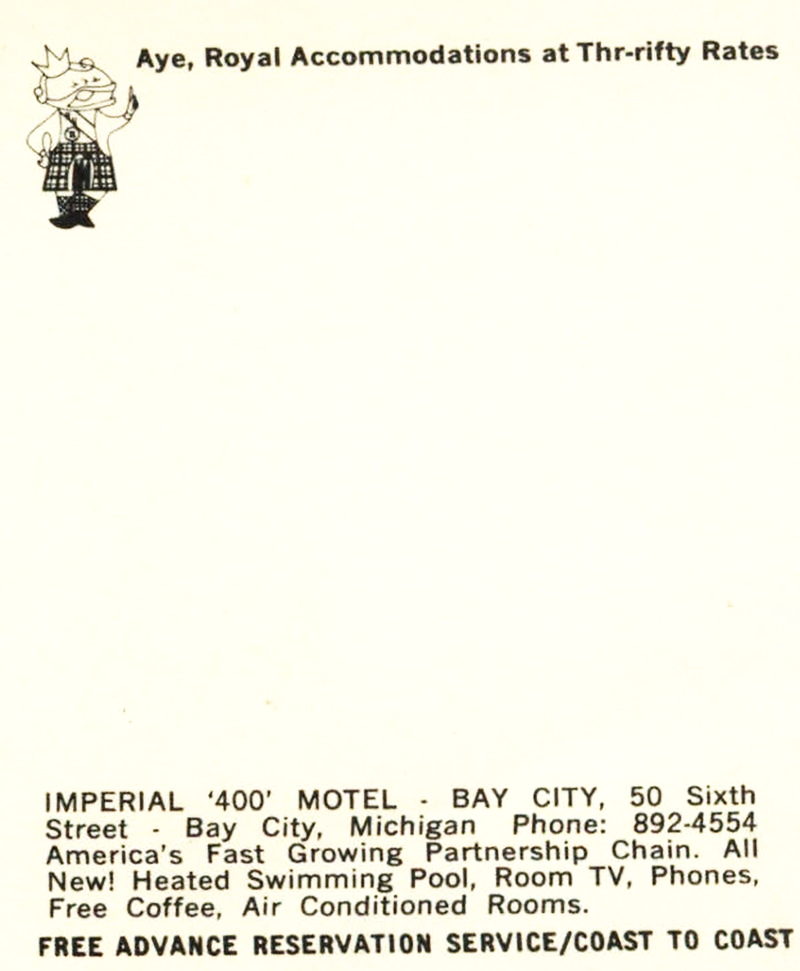 Imperial 400 Motel - Vintage Postcard Of Bay City Location